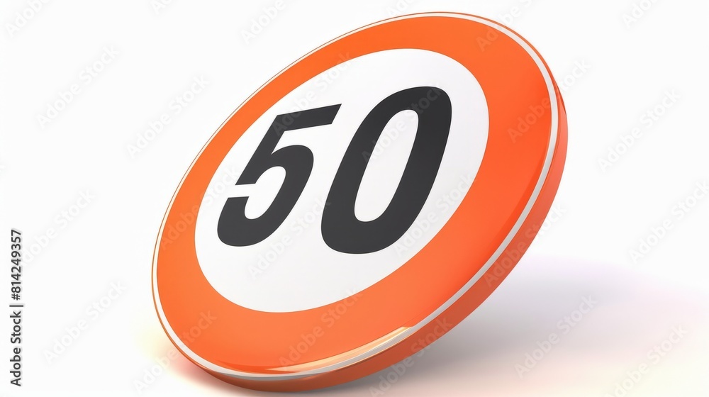 Cartoon illustration of an orange and black speed limit 50 sign against a plain white background Cartoon illustration of an orange and black speed limit 50 sign against a plain white background