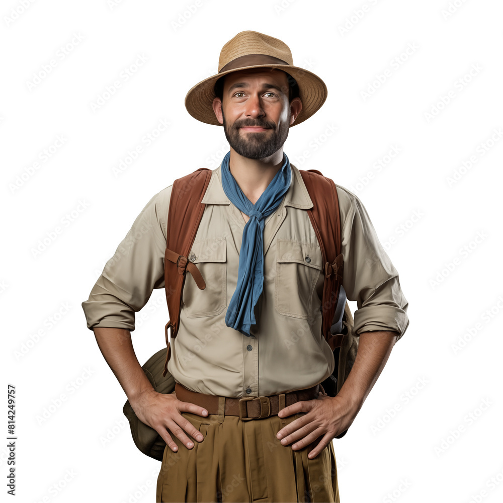 tour guide man with hat and backpack tour guide man with hat and backpack