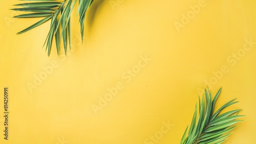 bamboo leaves on yellow back ground texture abstrack photo