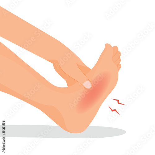 Hand holding painful foot suffering from cramp, numbness, muscular spasm