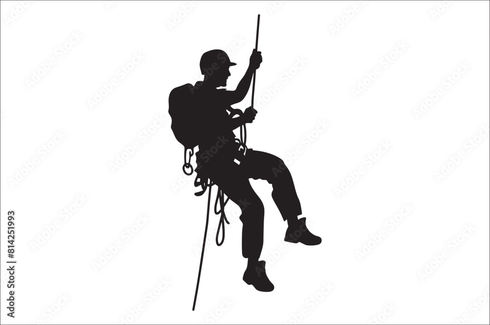 Rappelling climbing rope Silhouette vector isolated on a white background. Man climbing a rope silhouette vector. Rappelling climbing rope Silhouette vector isolated on a white background. Man climbing a rope silhouette vector.