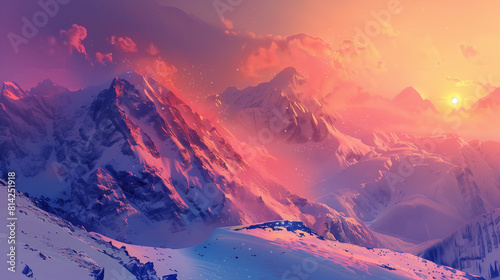 Snowy Mountain Sunset