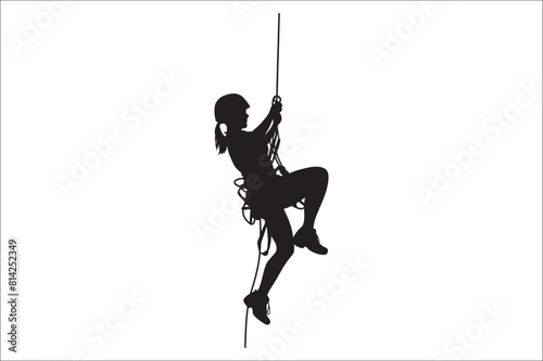 Rappelling climbing rope Silhouette vector isolated on a white background. Man climbing a rope silhouette vector.