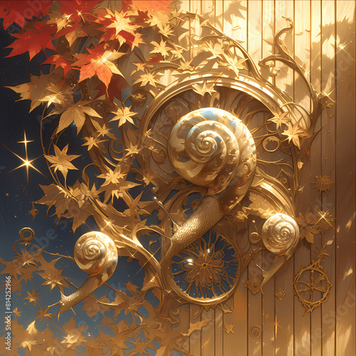 Golden Snails Ascend in a Stunning Autumn Opus, Perfect for Elegant Campaigns and Branding Materials.