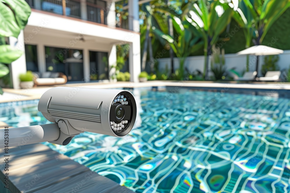 Naklejka premium Elderly support technology benefits from an integrated security system featuring alarms, motion detection, and cameras, all controlled via smartphone to ensure building safety.