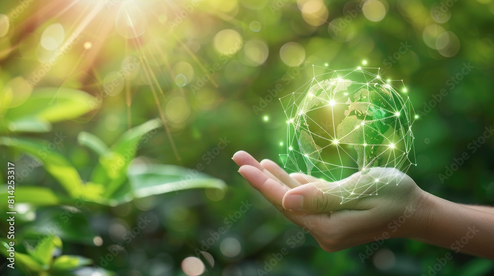 Hands holding Global communication network Hands holding Global communication network