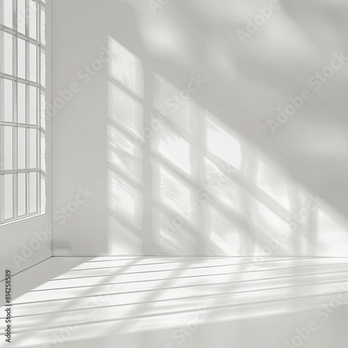 Realistic and minimalist blurred natural light windows  shadow overlay on wall paper texture   