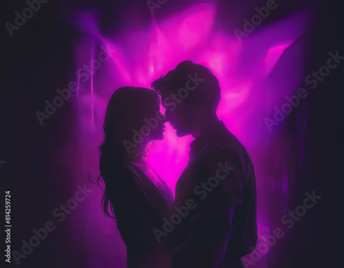 modern couple in a beautiful photography for Valentine's Day on a neon background