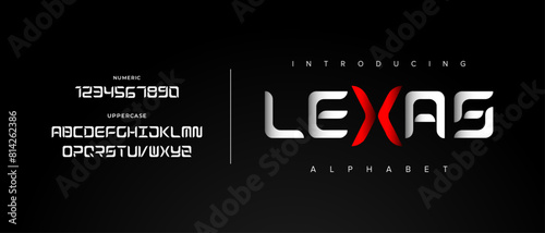 Lexas creative simple modern urban alphabet font. Digital abstract futuristic, logo, music, sport, minimal technology typography. Simple numeric vector illustration