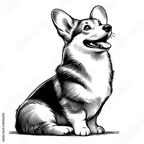 Hand drawn cute Corgi in full-body, vector sketch isolated on transparent background.