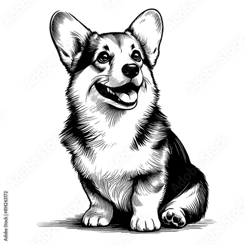 Hand drawn cute Corgi in full-body, vector sketch isolated on transparent background.