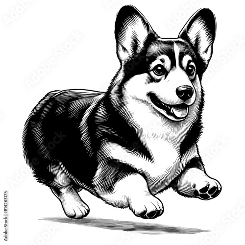 Hand drawn cute Corgi in full-body, vector sketch isolated on transparent background.