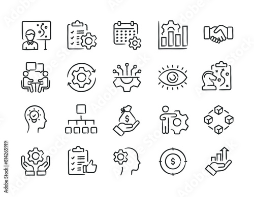 Operation management hand drawn doodle sketch style line icons. Vector illustration.