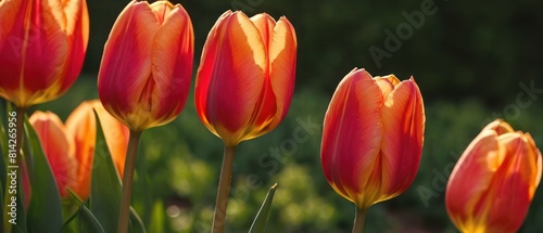 red tulips are in a field of green grass