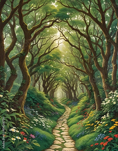 A green garden path illustrating the twists and turns of the path of life. 