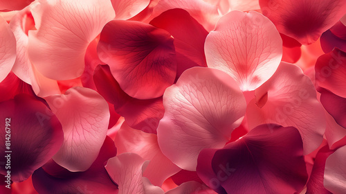Close-Up of Red and Pink Rose Petals, Romantic and Soft Floral Background

