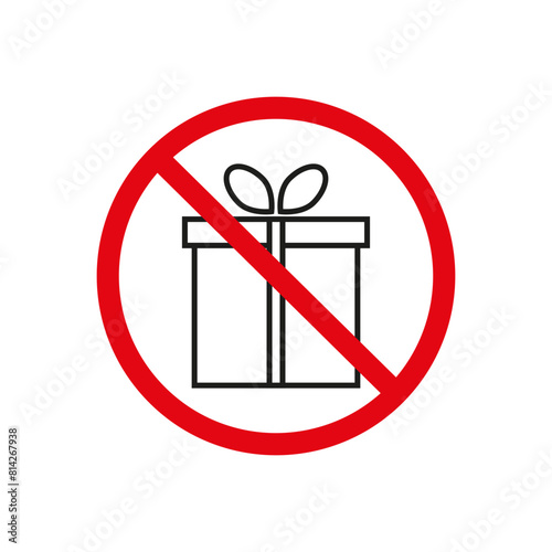 No gift allowed sign. Present prohibition symbol. Vector no gifting icon.