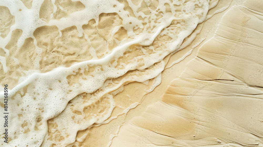 Aerial View of Sandy Beach, Soft Wave Patterns, Natural Coastal Scene
Aerial View of Sandy Beach, Soft Wave Patterns, Natural Coastal Scene