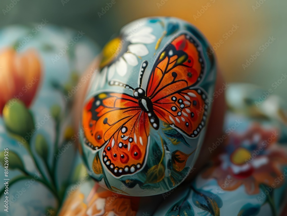 A beautiful painted rock with a butterfly on it. The rock is smooth and polished, and the butterfly is painted in vibrant colors. The rock would make a great gift or decoration.
