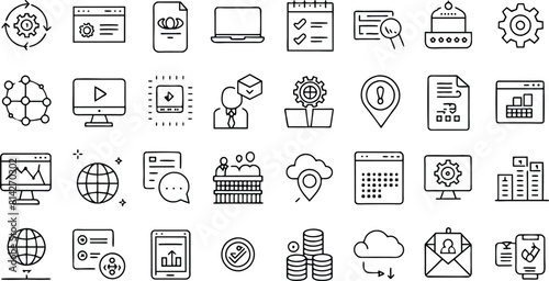 Web Hosting flat icon collection Includes Server, Domain, Cloud, Backup, Hosting Plan and more. vector illustration.