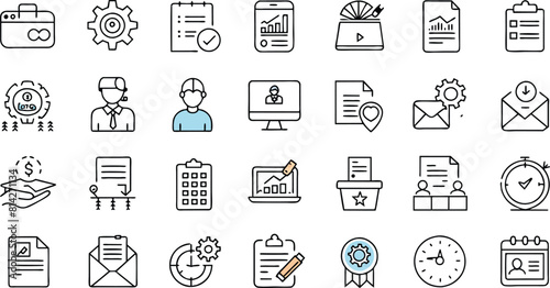  task management icon collection . Solid icon collection, Editable stroke. Vector illustration.