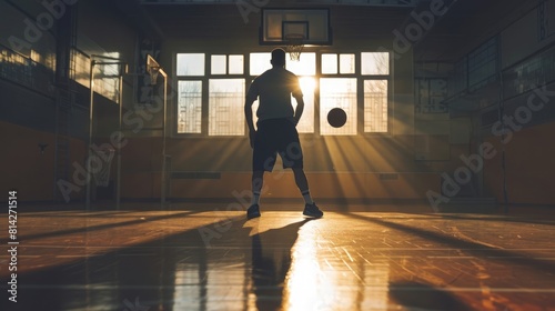 Man shooting basketball in indoor gym