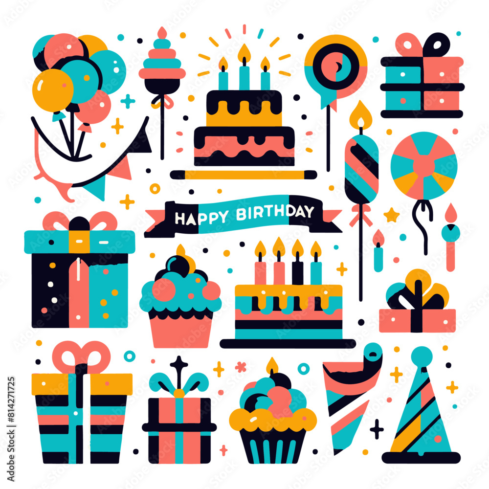 Naklejka premium Celebrate in Style: Birthday Vector Design Elements for Unforgettable Party Graphics