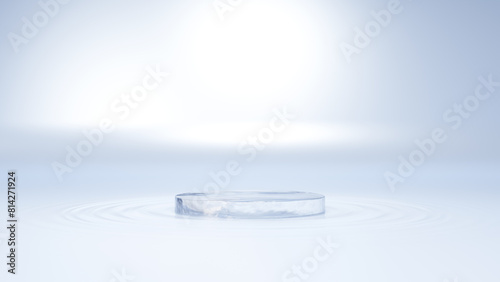 水面に浮かぶ氷の台座。波紋。3D（横長）