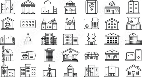  Building icon set. line icons.