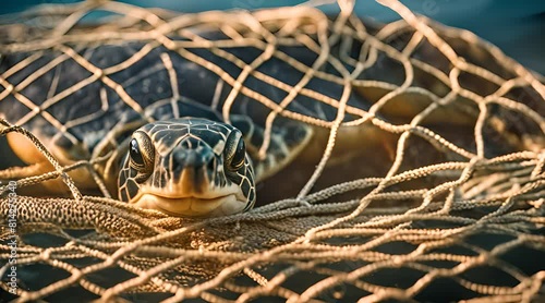 La lutte d’une tortue marine contre la pollution photo