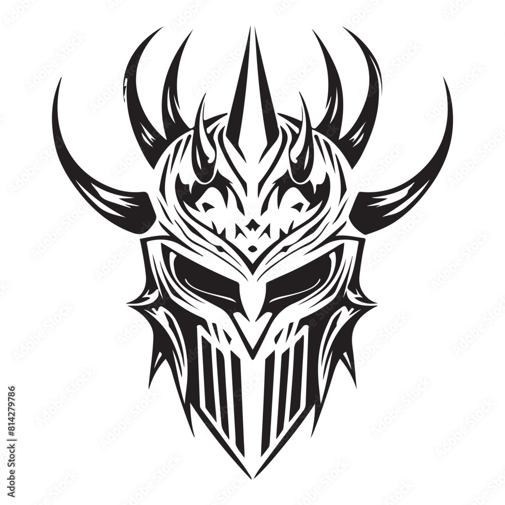 Obraz premium Fierce Legacy Vector Illustration of the Angry Medieval Samurai Helmet Logo
