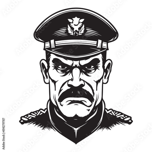 Sergeant Scowl Vector Illustration of the Angry Military Officer Logo