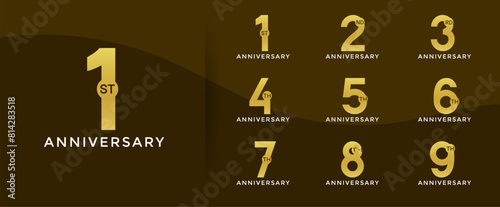 anniversary logo style set with gold and silver color can be use for celebration moment