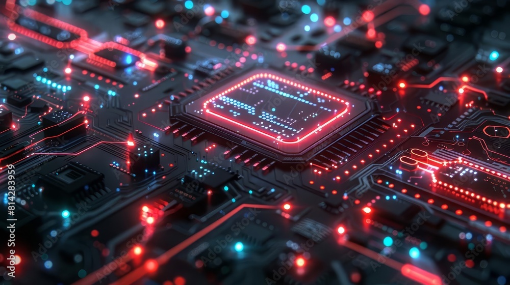A futuristic techthemed banner with neon circuits and ample copy space on a dark background A futuristic techthemed banner with neon circuits and ample copy space on a dark background