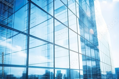Glass walls of modern office building. Generative AI