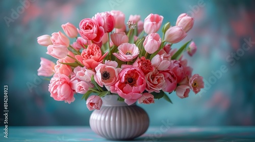 Wallpaper Mural A beautiful bouquet of a variety of pink flowers including roses, tulips and poppies.  Torontodigital.ca