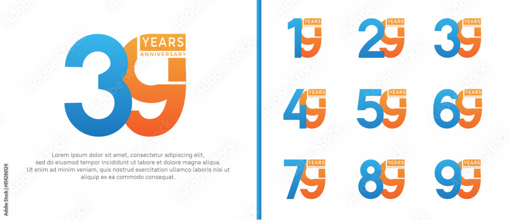 anniversary logo style set with blue and orange color can be use for celebration moment anniversary logo style set with blue and orange color can be use for celebration moment