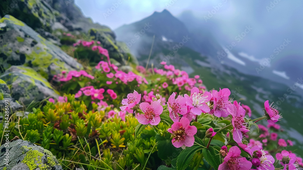  Pink Wildflowers in the Mountains landscape background
