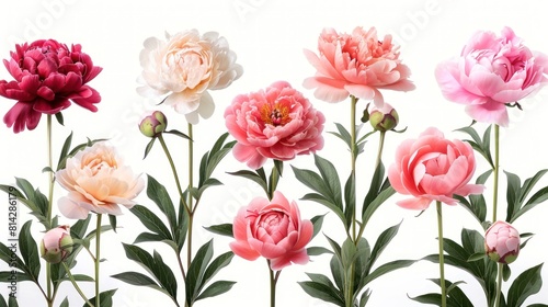 Stunning Peony Collection on White Background - Floral Beauty in Full Bloom © hisilly