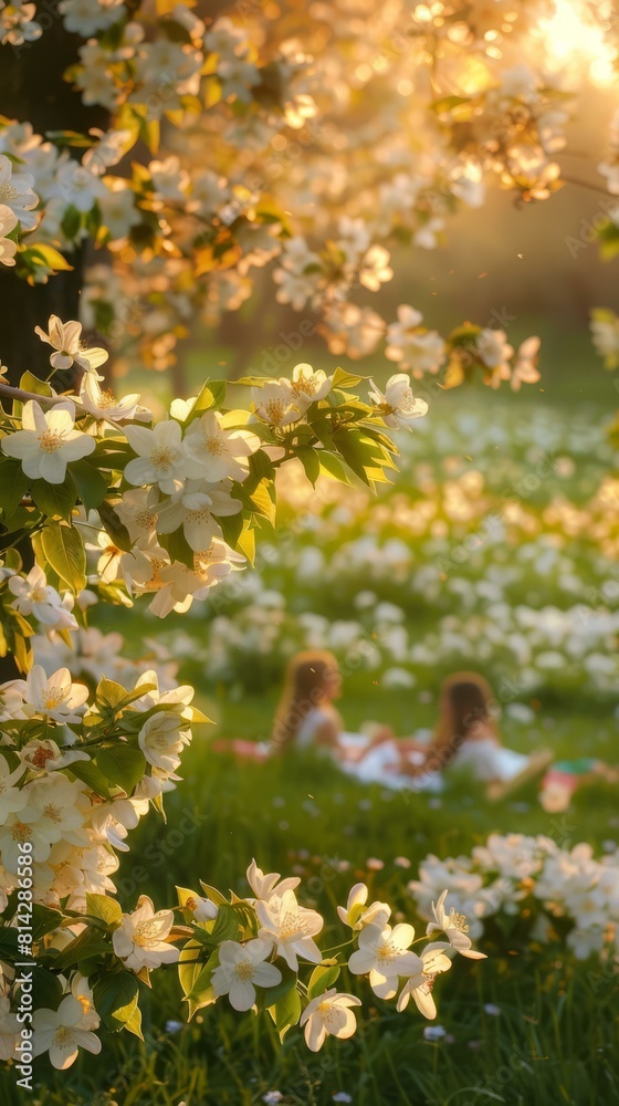 Fototapeta premium A beautiful spring day in the park. AI.