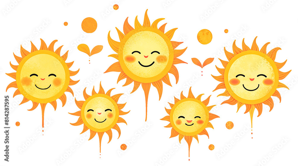 Smiling Suns Simple Icons Kawaii Illustration Smiling Suns Simple Icons Kawaii Illustration
