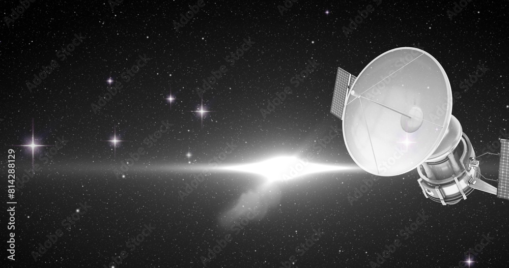 Obraz premium Image of satellite over glowing stars on black background