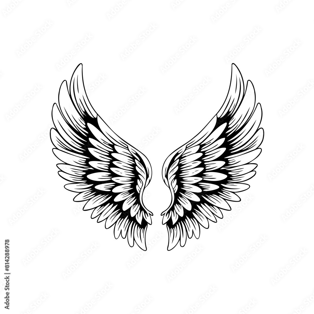 Obraz premium Sketch angel wings. Angel feather wing. Vector illustration.