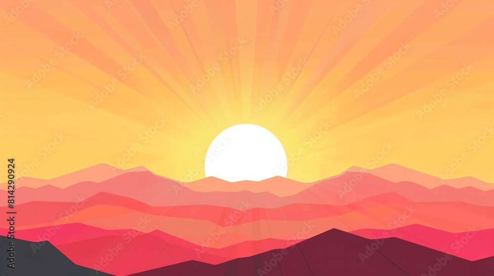 Rising sun flat design top view, dawn theme, cartoon drawing, Complementary Color Scheme Rising sun flat design top view, dawn theme, cartoon drawing, Complementary Color Scheme