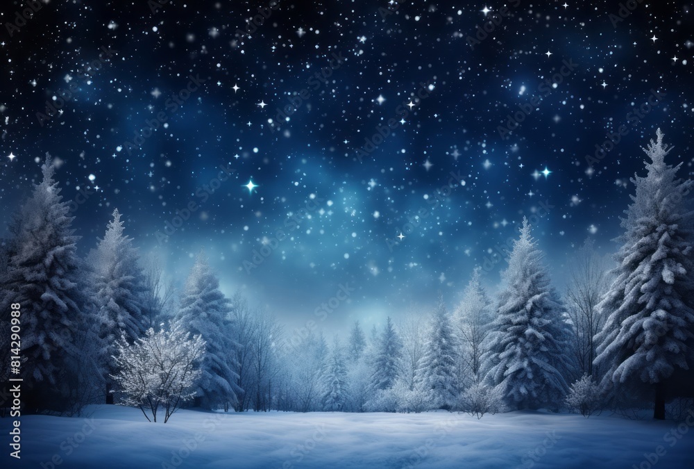 The sky in a winter forest with trees presents vibrant stage backdrops and snow scenes, its xmaspunk apparent in dark blue and gray.