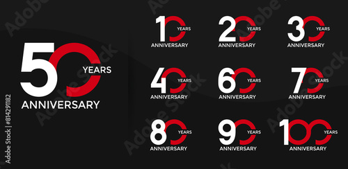 anniversary logo style set with white and red color can be use for celebration moment