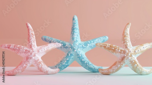 Starfish flat design front view  beach theme  3D render  colored pastel
