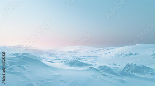 view of fields covered with thick snow, in winter, sunlight in the cold blue sky © MyBackground