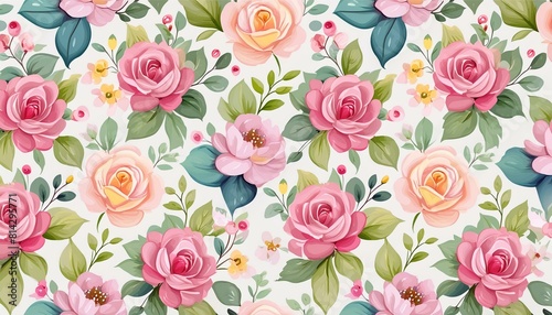 Wallpaper Mural allover multi motif flowers ornament seamless pattern with watercolor flowers pink roses repeat floral texture vintage background hand drawing perfectly for wrapping paper wallpaper fabric print Torontodigital.ca