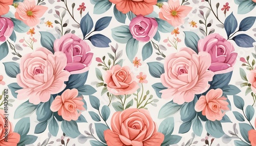 Wallpaper Mural allover multi motif flowers ornament seamless pattern with watercolor flowers pink roses repeat floral texture vintage background hand drawing perfectly for wrapping paper wallpaper fabric print Torontodigital.ca
